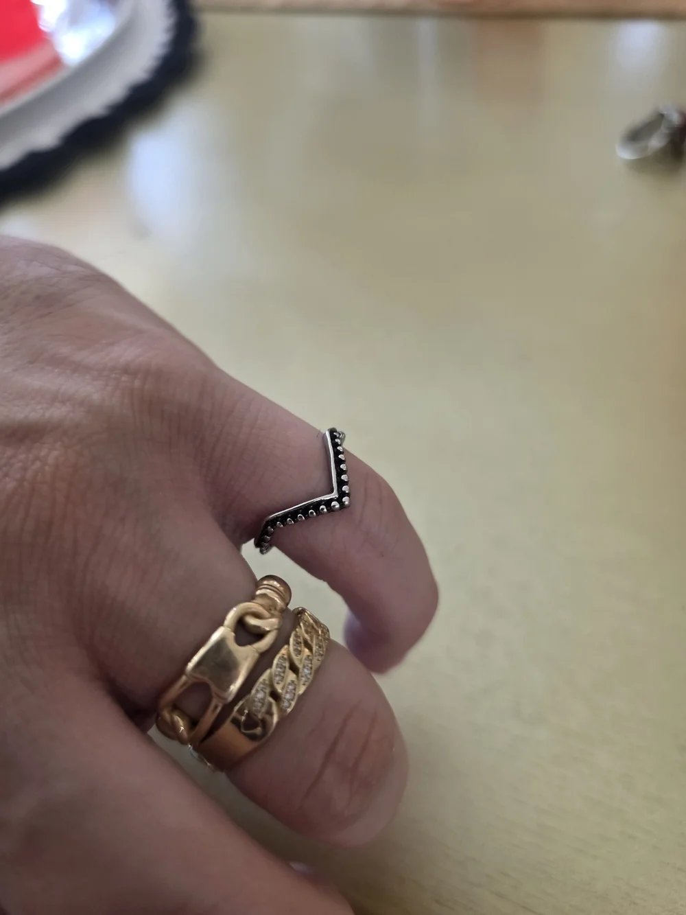 Ring Silver Beaded V-Shaped Women’s Ring